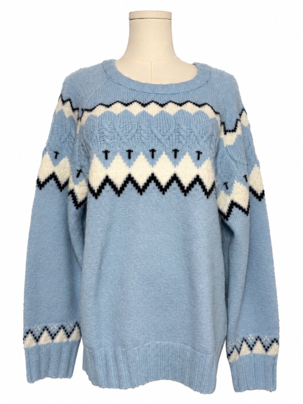 Cyrus Fair Isle Light Blue Knit Sweater Size Medium NWT